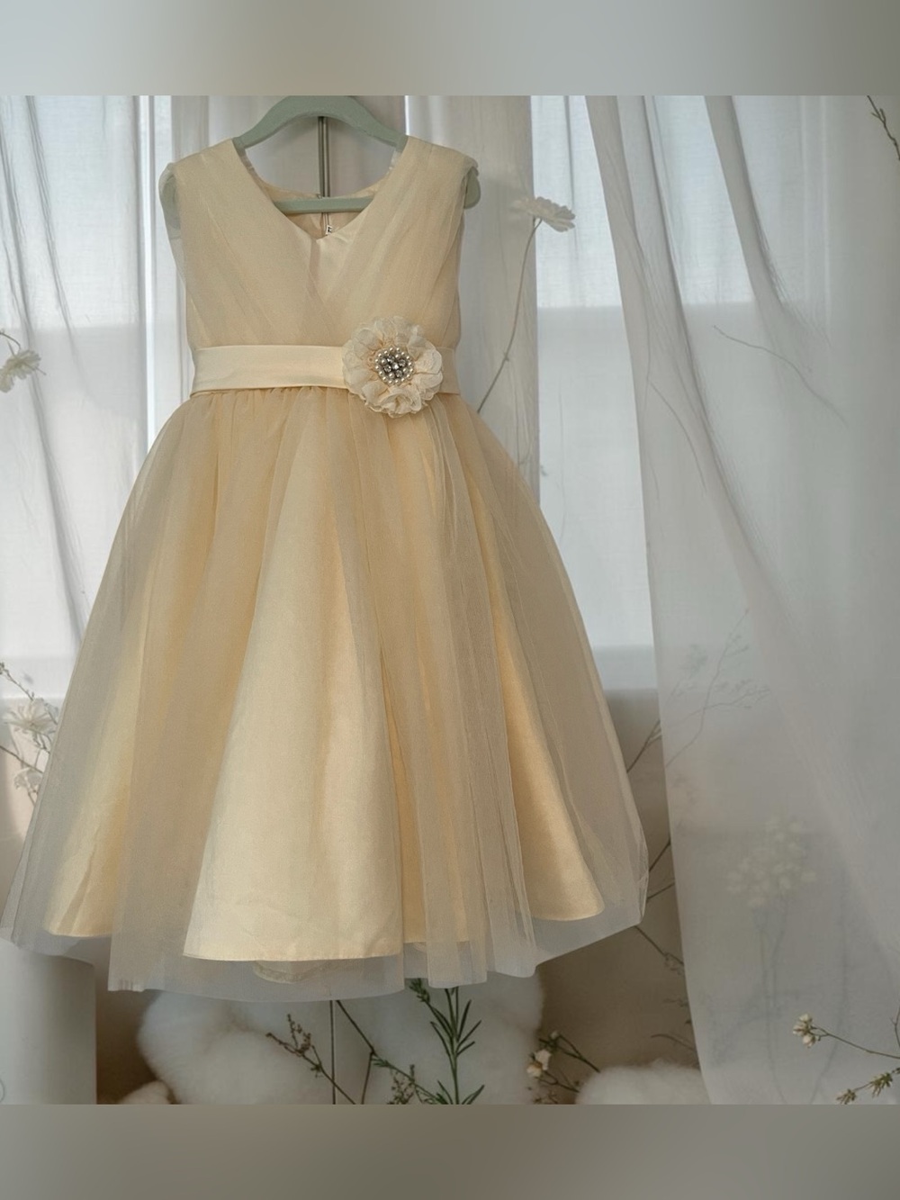 Mia Bambina Boutique Elegant Yellow Tulle Flower-Belt Formal Dress for Girls 12